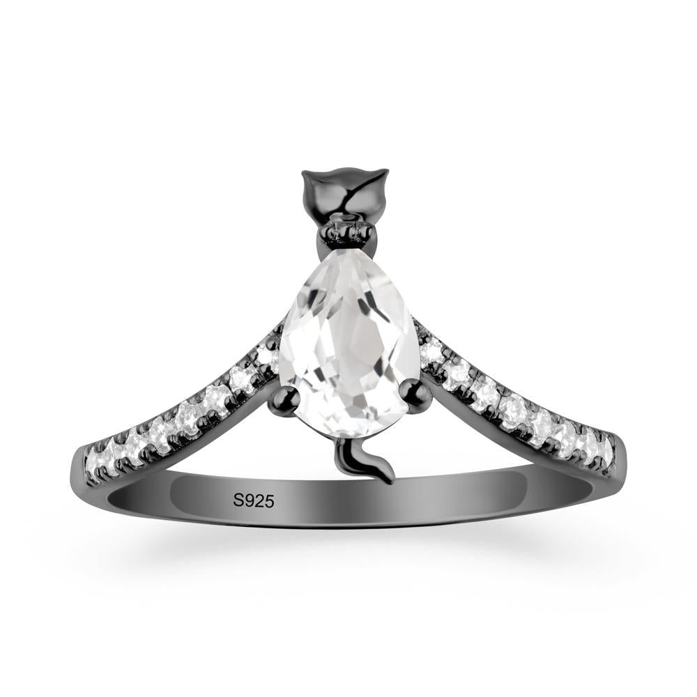 Cute Cat Inspired White Topaz Ring - LUO Jewelry #metal_black finish sterling silver