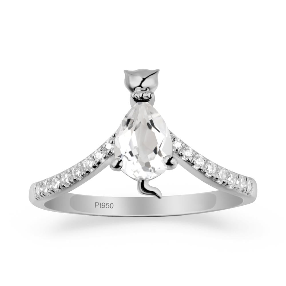 Cute Cat Inspired White Topaz Ring - LUO Jewelry #metal_platinum