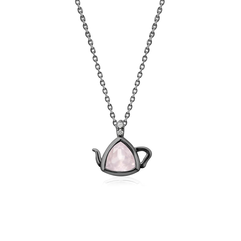 Trillion Cut Rose Quartz Pendant Necklace - LUO Jewelry #metal_black finish sterling silver