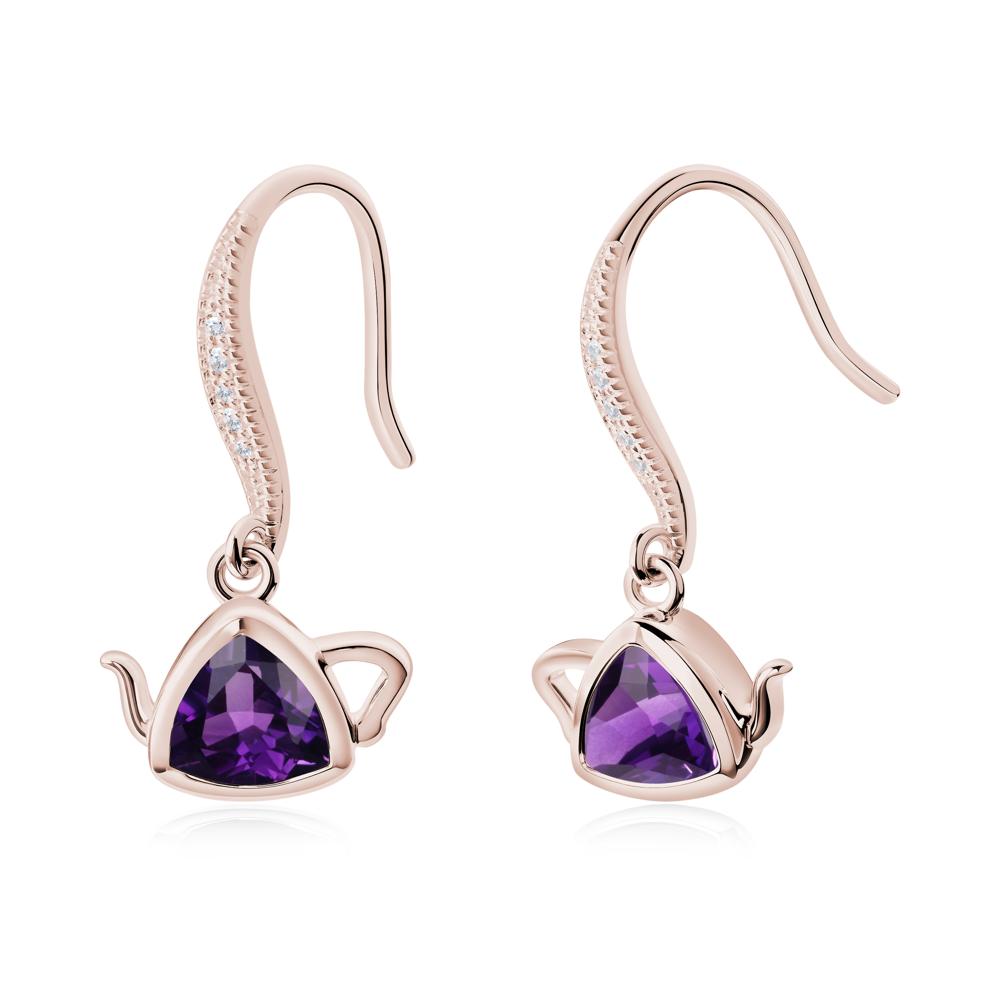 Trillion Cut Amethyst Shepherd Hook Earrings - LUO Jewelry #metal_14k rose gold