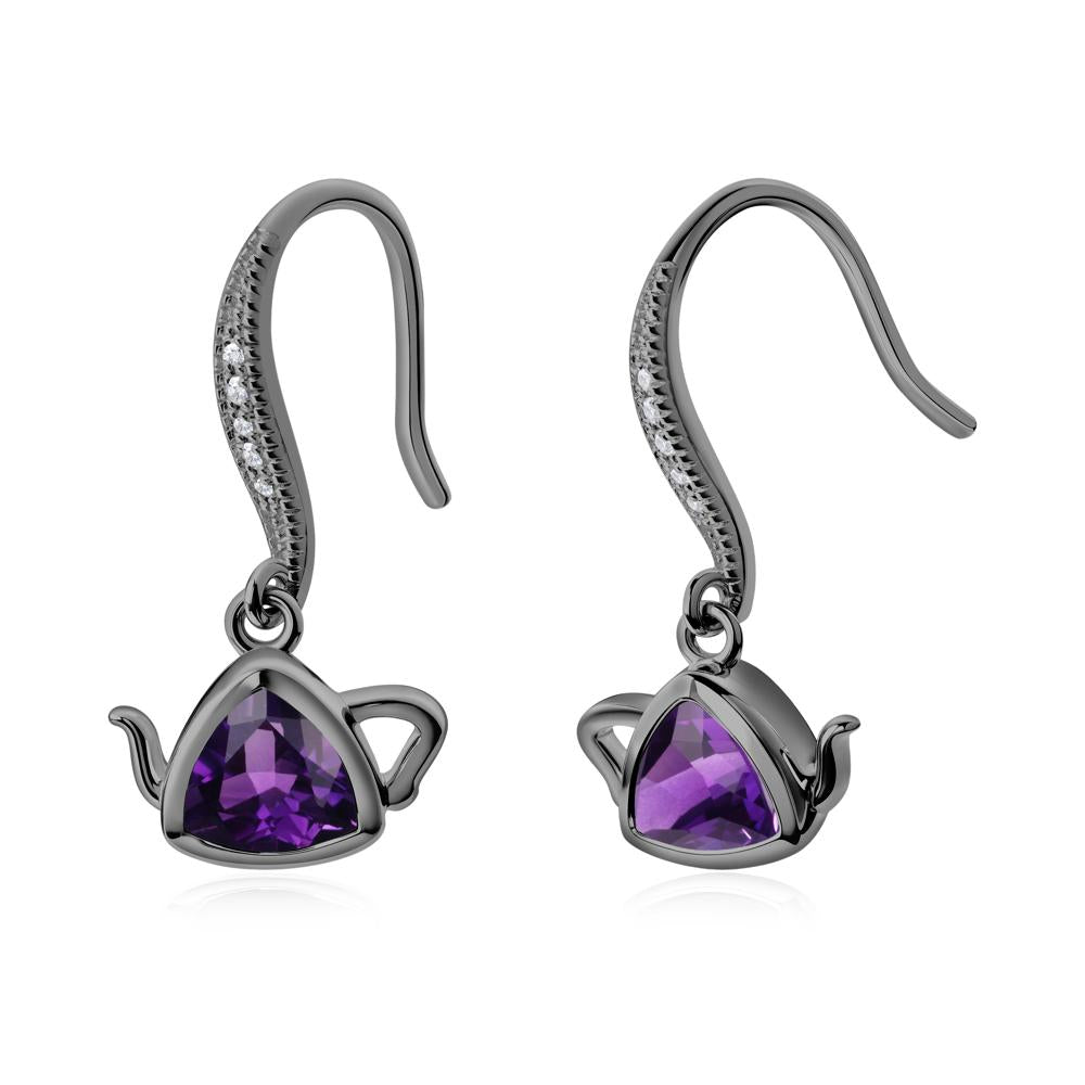 Trillion Cut Amethyst Shepherd Hook Earrings - LUO Jewelry #metal_black finish sterling silver