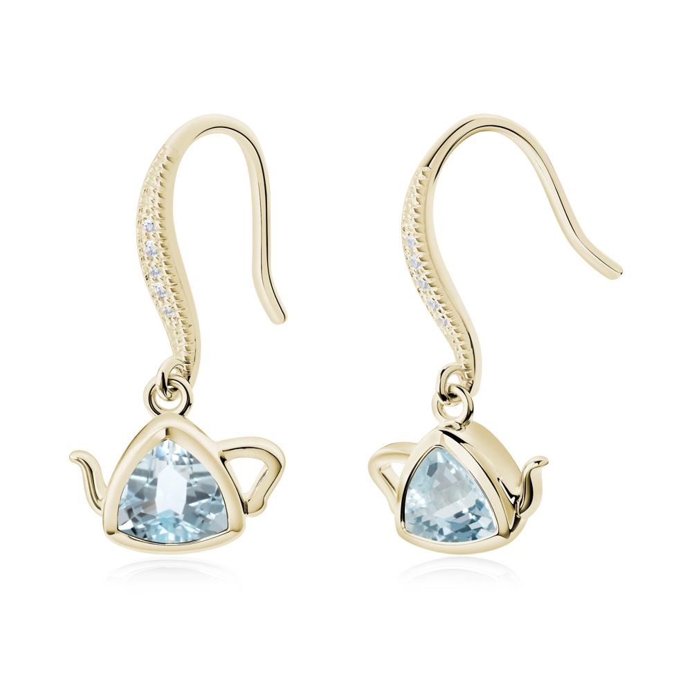 Teapot Inspired Aquamarine Fish Hook Earrings - LUO Jewelry #metal_14k yellow gold