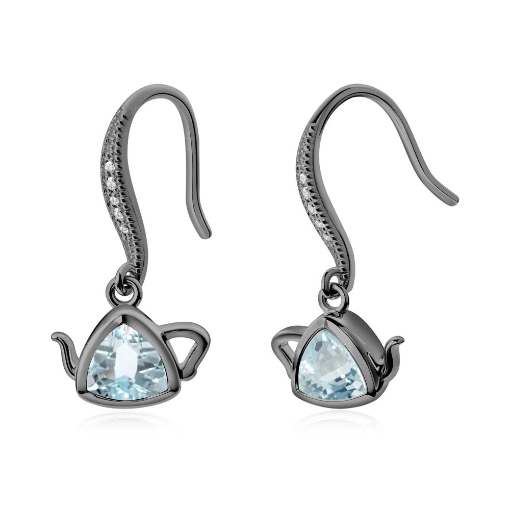 Teapot Inspired Aquamarine Fish Hook Earrings - LUO Jewelry #metal_black finish sterling silver