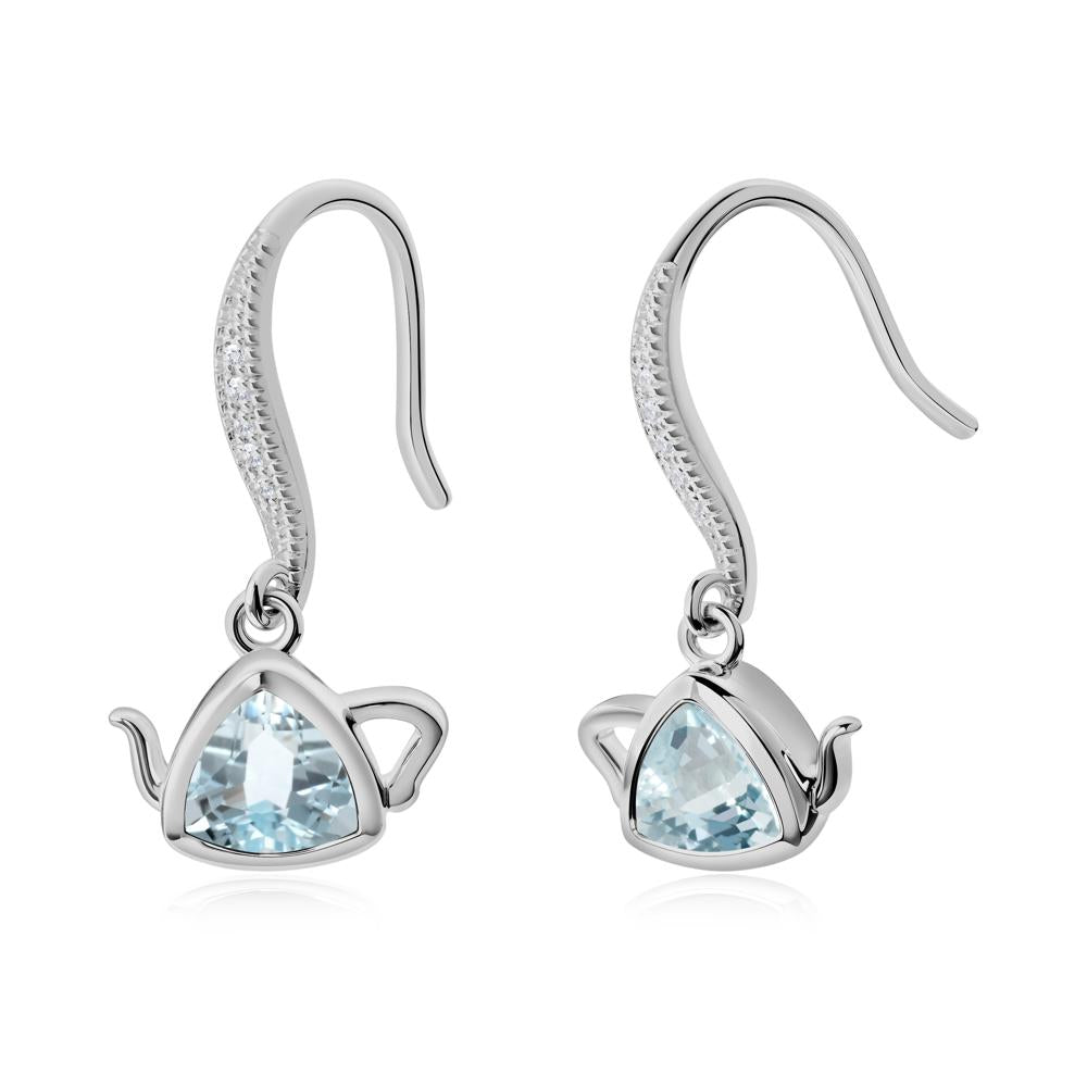 Teapot Inspired Aquamarine Fish Hook Earrings - LUO Jewelry #metal_platinum
