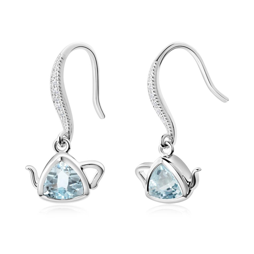 Teapot Inspired Aquamarine Fish Hook Earrings - LUO Jewelry #metal_sterling silver