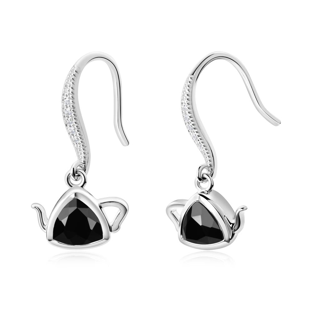 Teapot Inspired Black Spinel Fish Hook Earrings - LUO Jewelry #metal_14k white gold