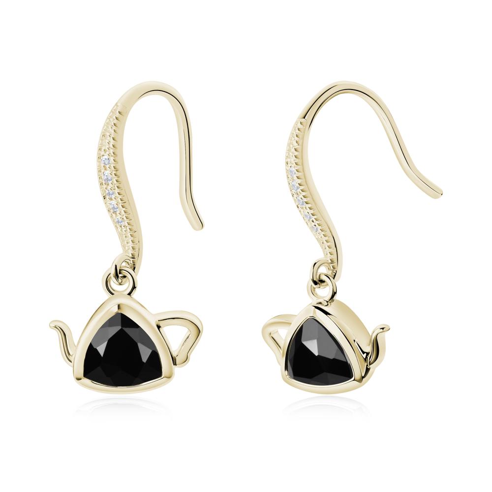 Teapot Inspired Black Spinel Fish Hook Earrings - LUO Jewelry #metal_14k yellow gold