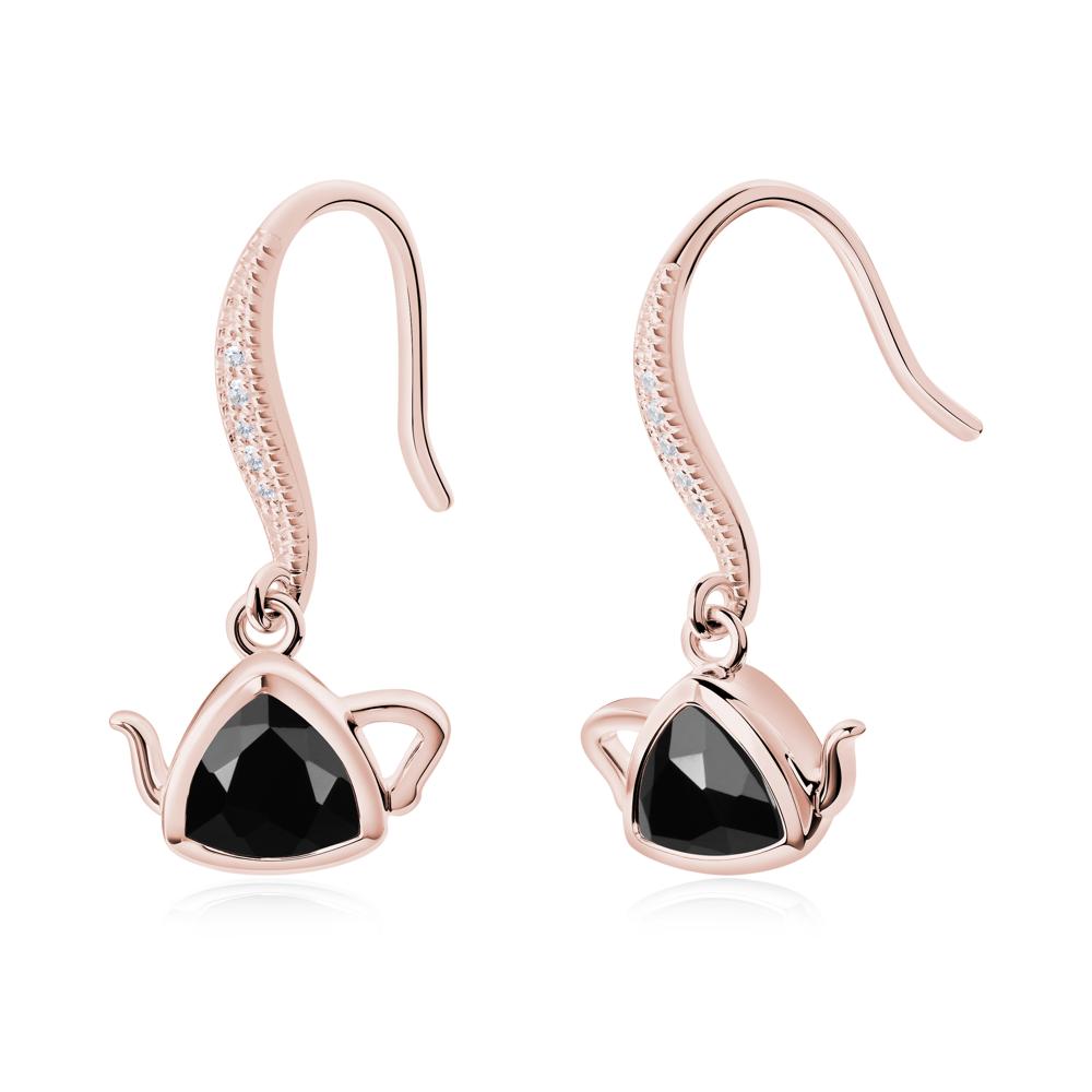 Teapot Inspired Black Spinel Fish Hook Earrings - LUO Jewelry #metal_18k rose gold
