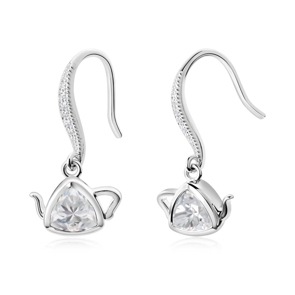 Teapot Inspired Cubic Zirconia Fish Hook Earrings - LUO Jewelry #metal_14k white gold