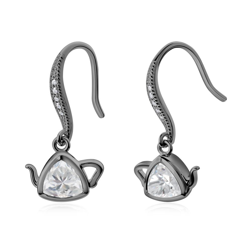 Teapot Inspired Cubic Zirconia Fish Hook Earrings - LUO Jewelry #metal_black finish sterling silver