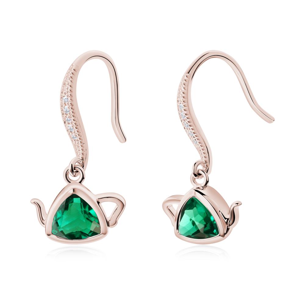 Trillion Cut Emerald Shepherd Hook Earrings - LUO Jewelry #metal_14k rose gold