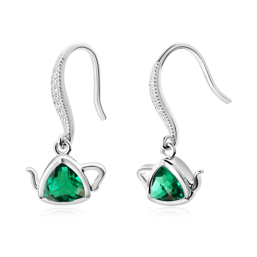 Trillion Cut Emerald Shepherd Hook Earrings - LUO Jewelry #metal_sterling silver
