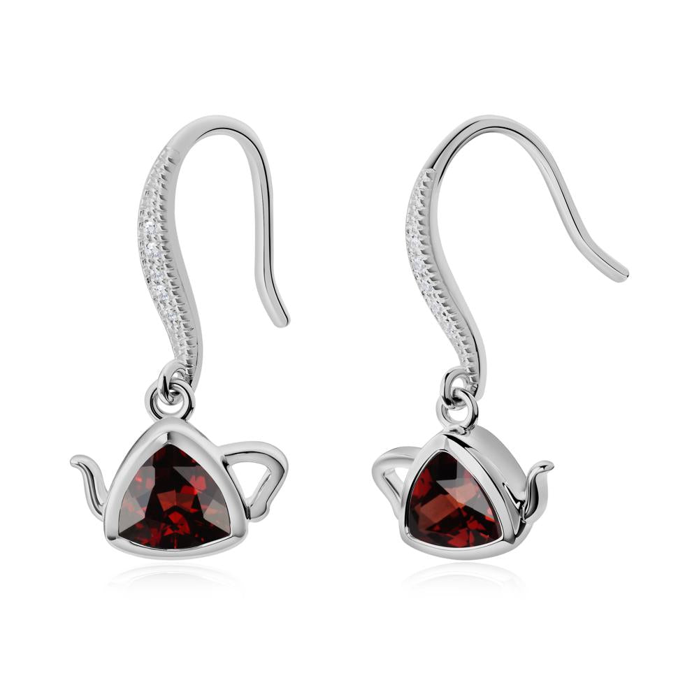 Teapot Inspired Garnet Fish Hook Earrings - LUO Jewelry #metal_platinum
