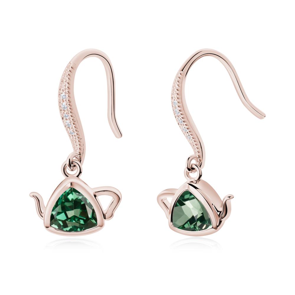 Trillion Cut Green Sapphire Shepherd Hook Earrings - LUO Jewelry #metal_14k rose gold