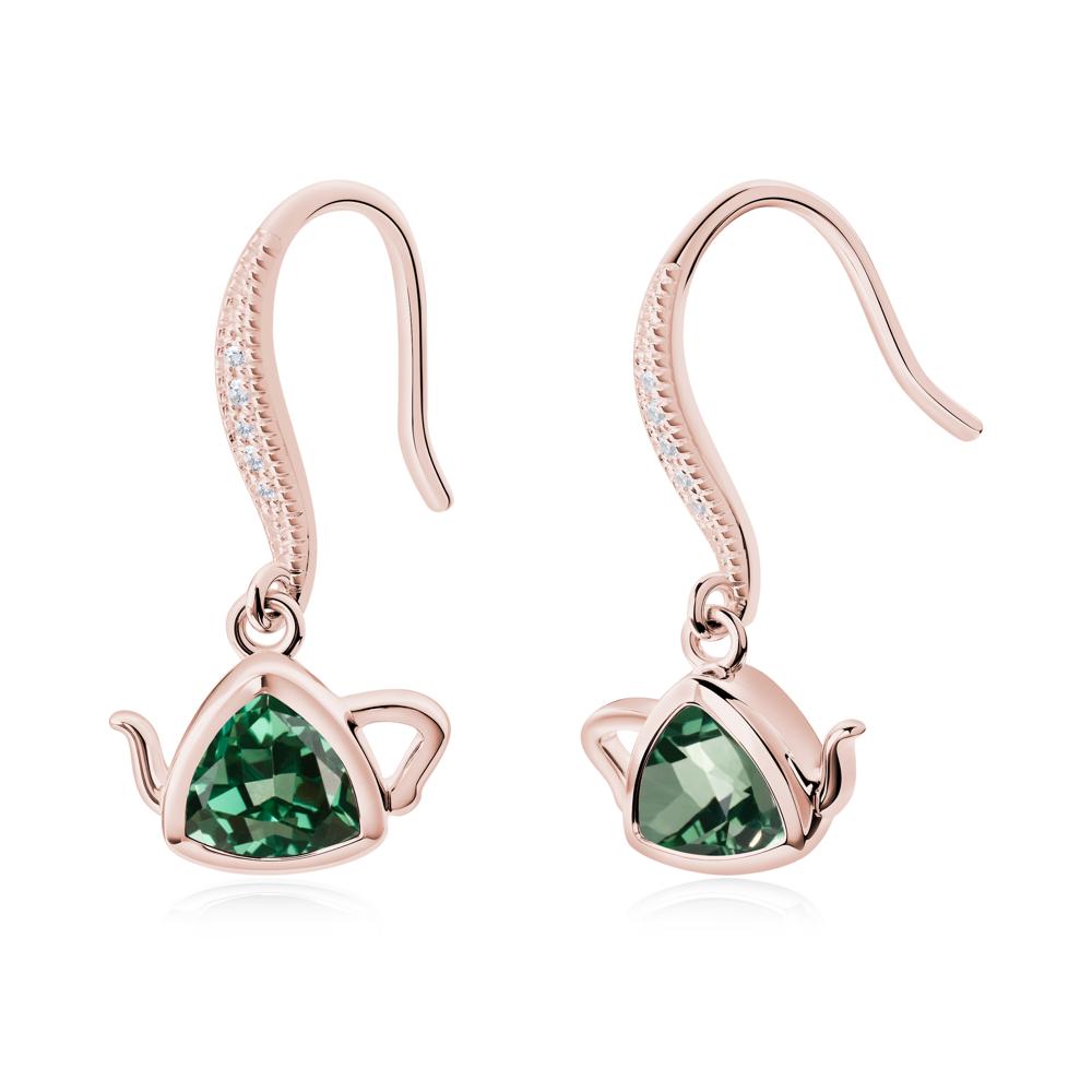 Trillion Cut Green Sapphire Shepherd Hook Earrings - LUO Jewelry #metal_18k rose gold