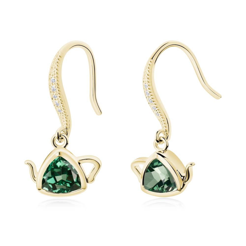 Trillion Cut Green Sapphire Shepherd Hook Earrings - LUO Jewelry #metal_18k yellow gold