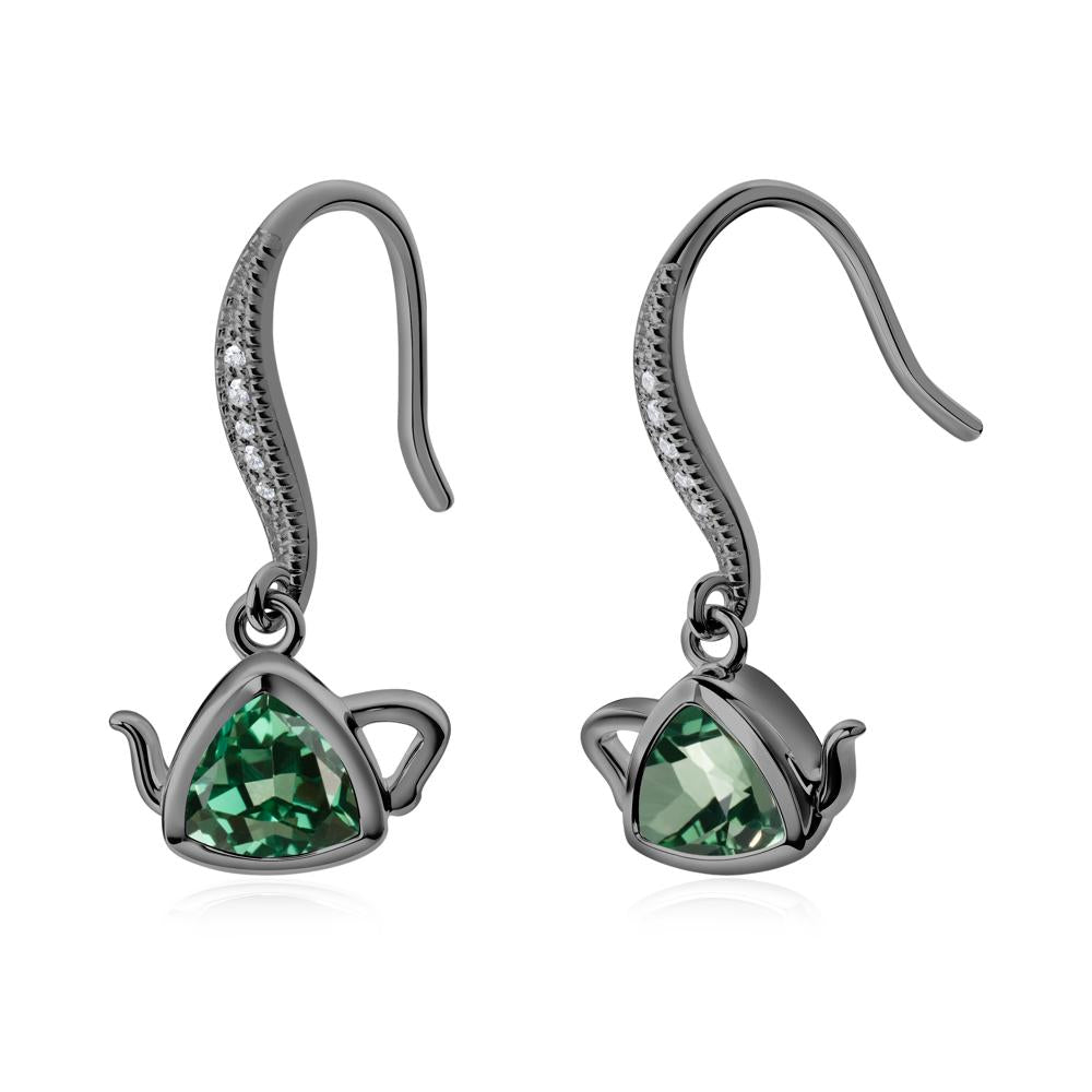 Trillion Cut Green Sapphire Shepherd Hook Earrings - LUO Jewelry #metal_black finish sterling silver