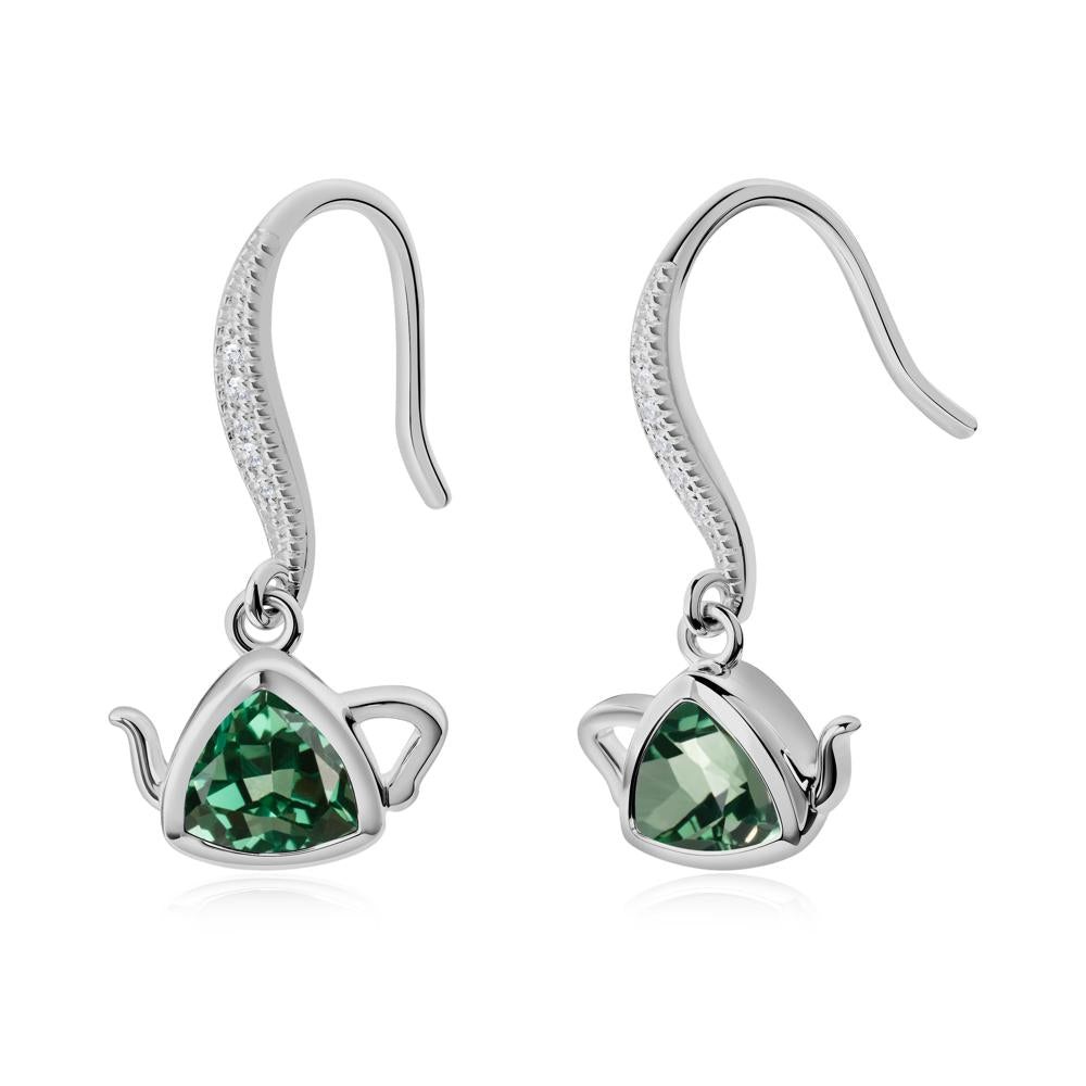 Trillion Cut Green Sapphire Shepherd Hook Earrings - LUO Jewelry #metal_platinum
