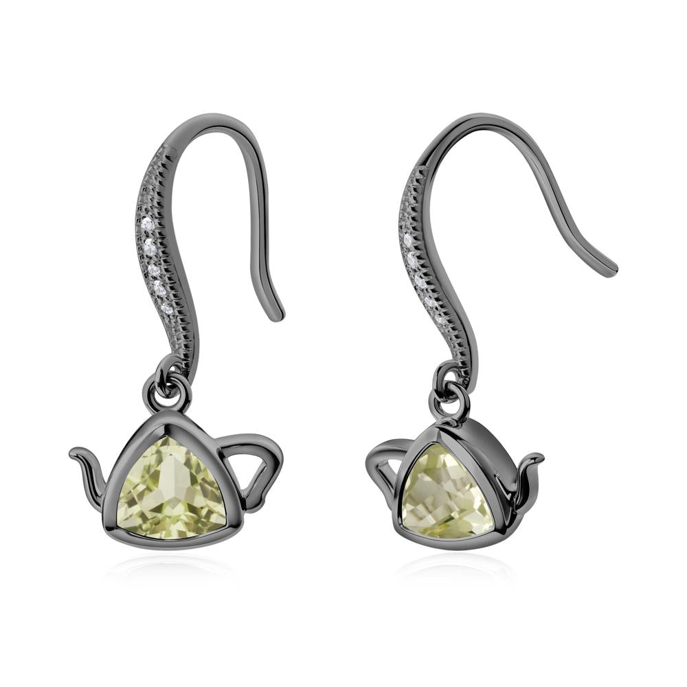 Creative Bezel Setting Lemon Quartz French Hook Earrings - LUO Jewelry #metal_black finish sterling silver