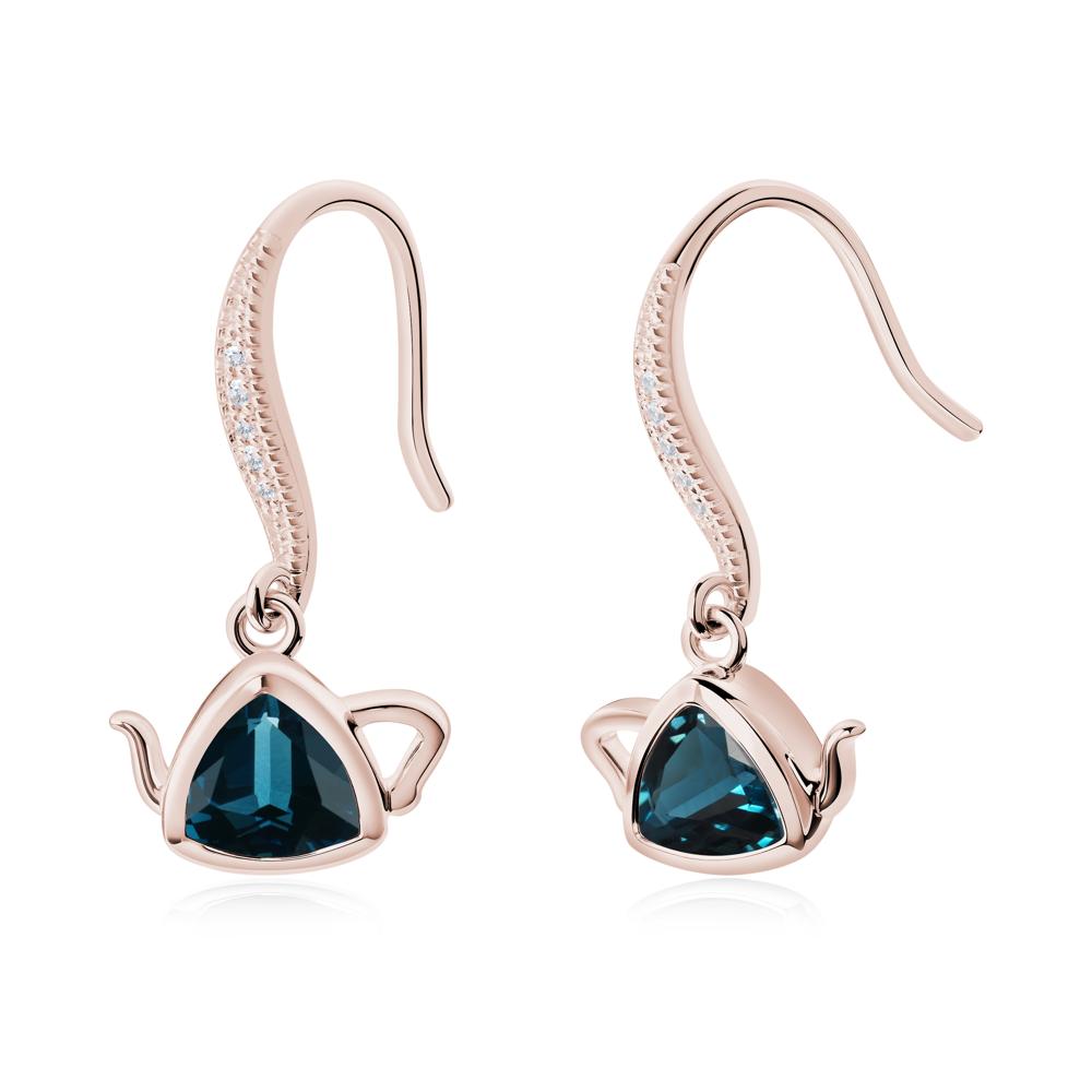 Teapot Inspired London Blue Topaz Fish Hook Earrings - LUO Jewelry #metal_14k rose gold