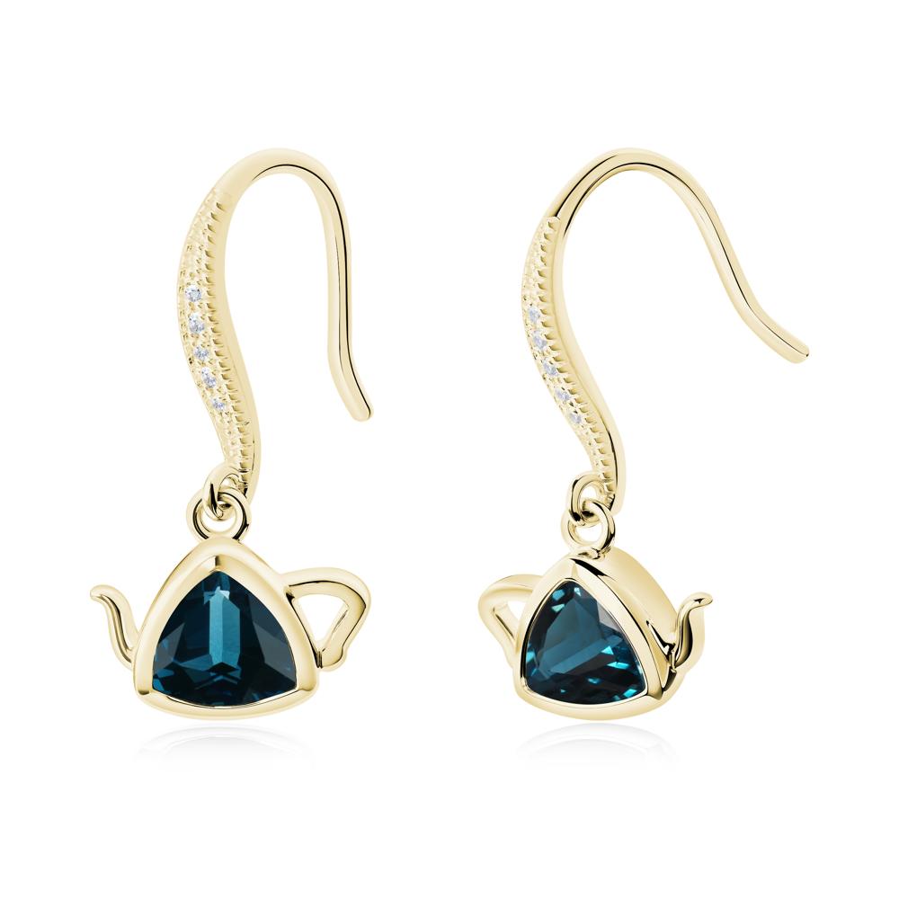 Teapot Inspired London Blue Topaz Fish Hook Earrings - LUO Jewelry #metal_18k yellow gold