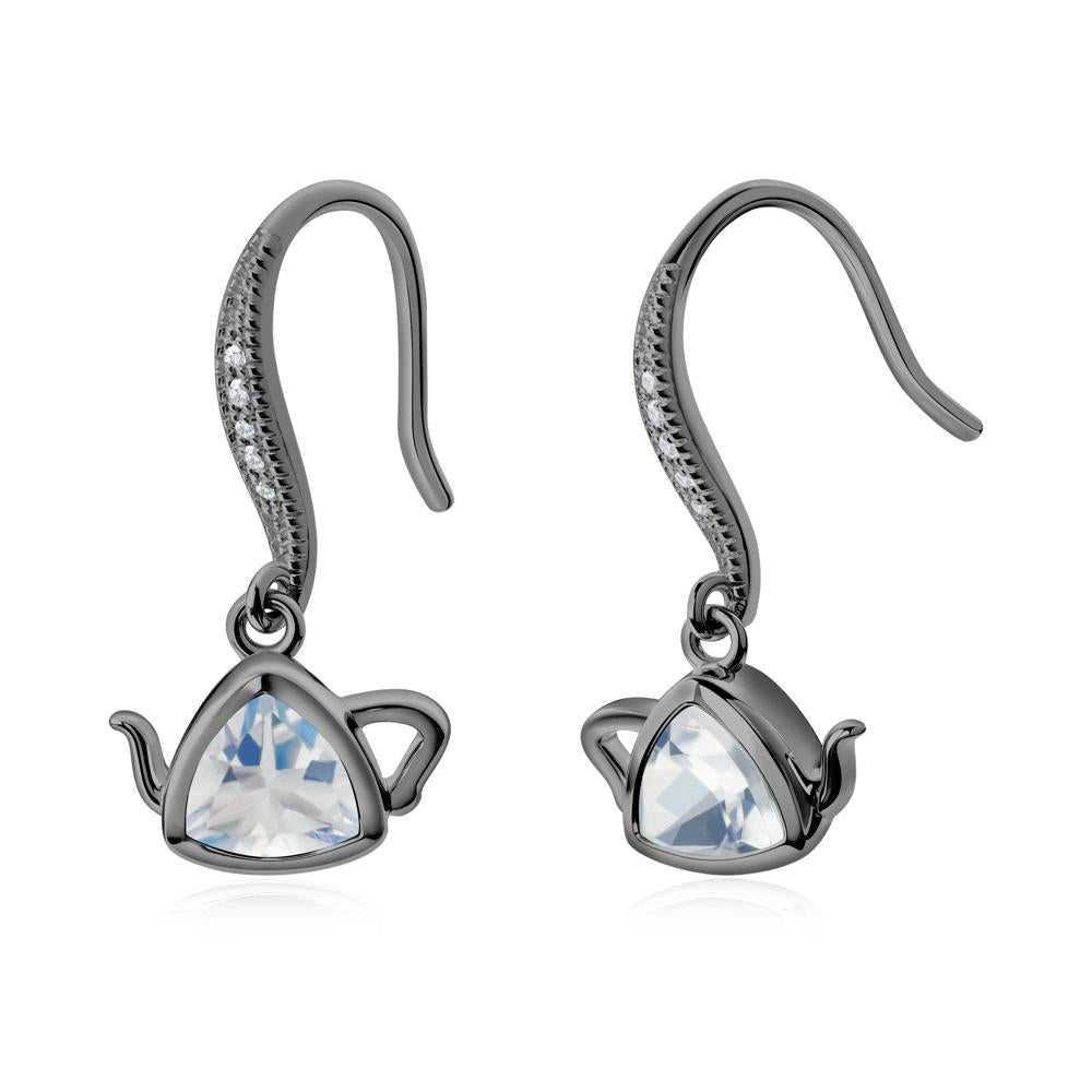 Trillion Cut Moonstone Shepherd Hook Earrings - LUO Jewelry #metal_black finish sterling silver