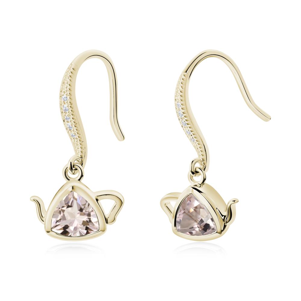 Trillion Cut Morganite Shepherd Hook Earrings - LUO Jewelry #metal_14k yellow gold