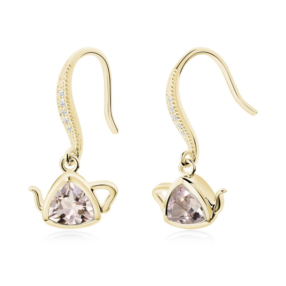 Trillion Cut Morganite Shepherd Hook Earrings - LUO Jewelry #metal_18k yellow gold
