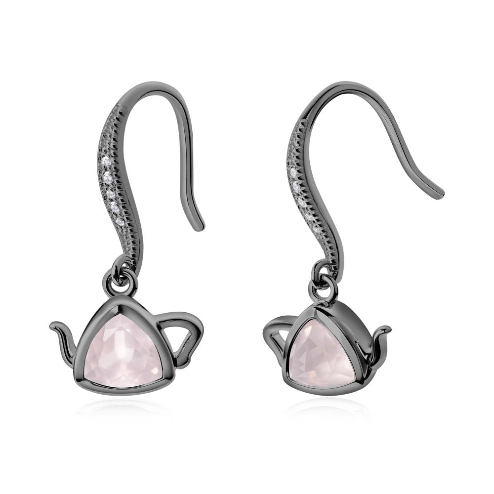 Trillion Cut Rose Quartz Shepherd Hook Earrings - LUO Jewelry #metal_black finish sterling silver