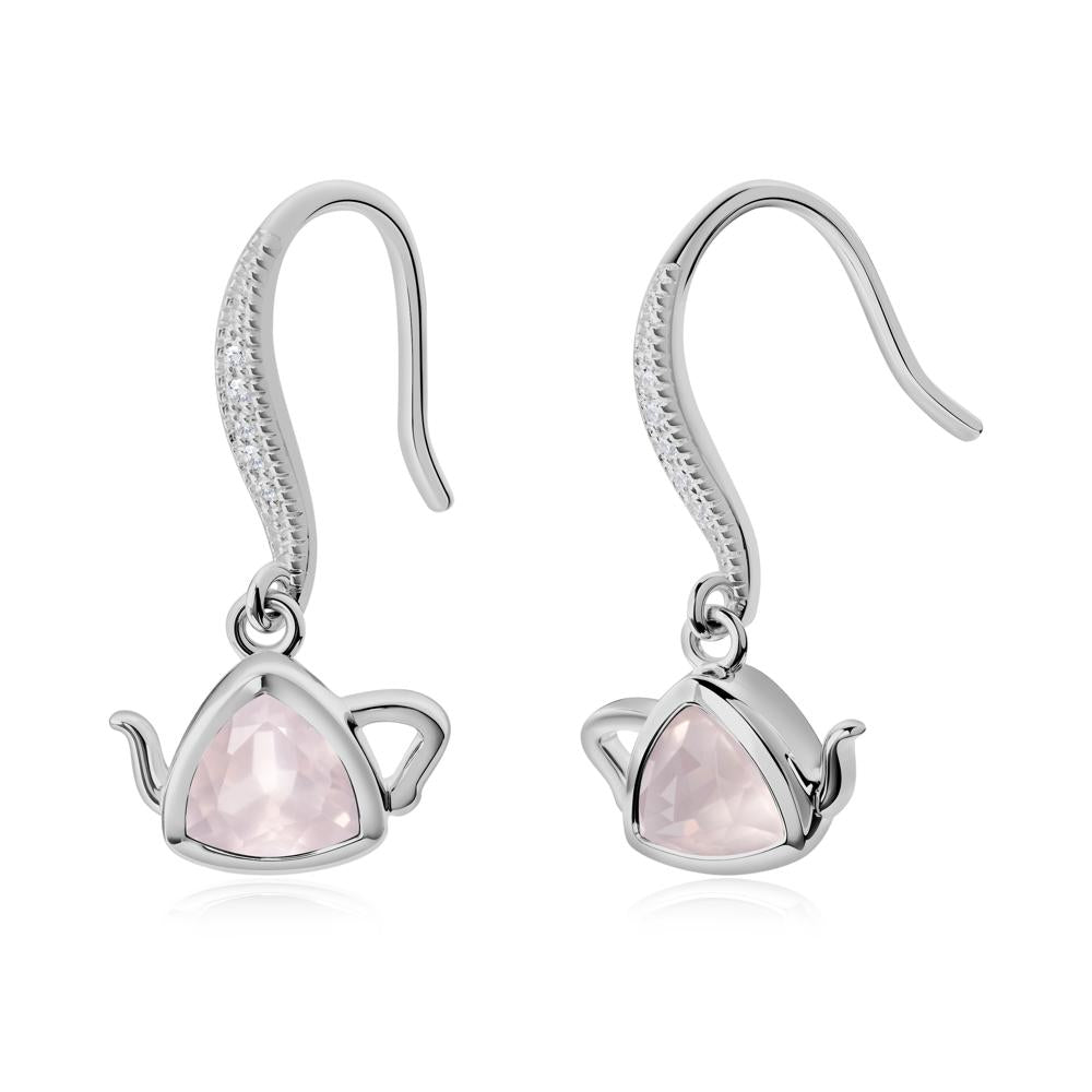 Trillion Cut Rose Quartz Shepherd Hook Earrings - LUO Jewelry #metal_platinum