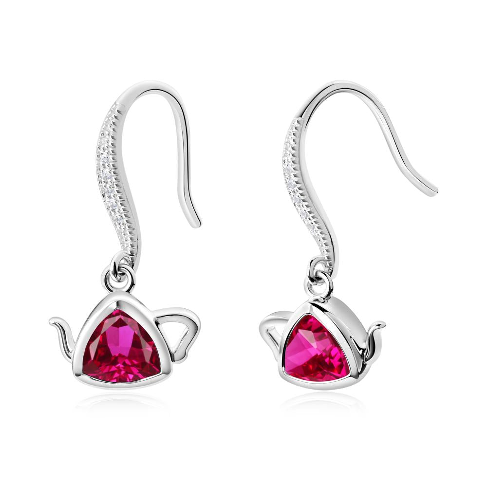 Creative Bezel Setting Ruby French Hook Earrings - LUO Jewelry #metal_18k white gold