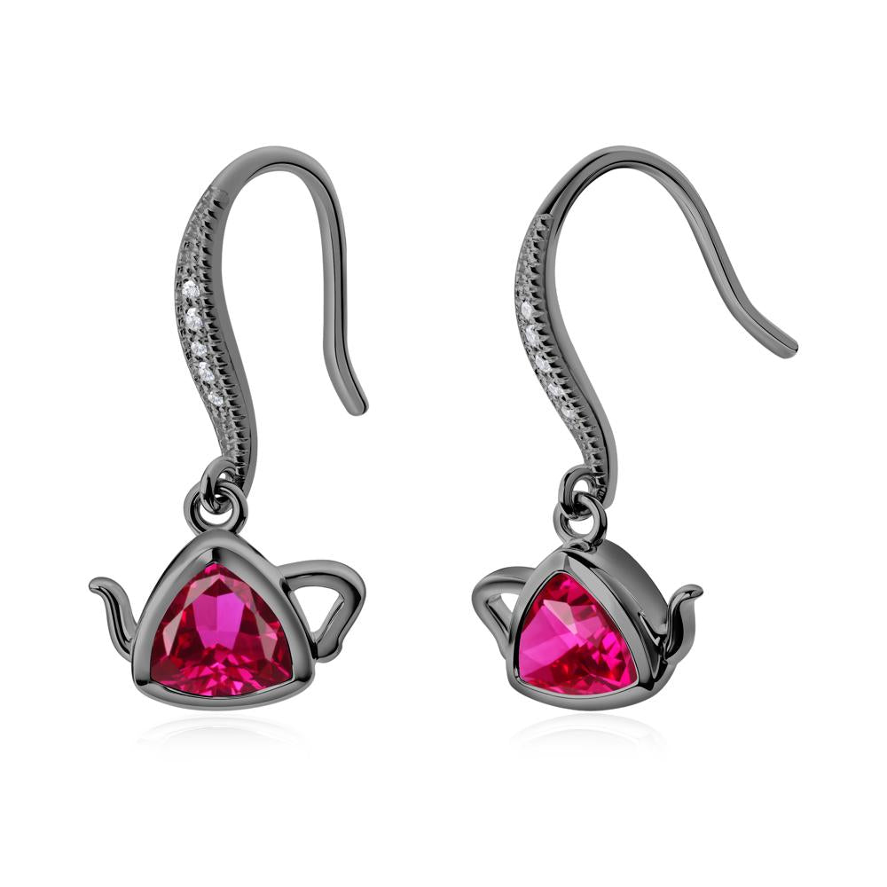 Creative Bezel Setting Ruby French Hook Earrings - LUO Jewelry #metal_black finish sterling silver