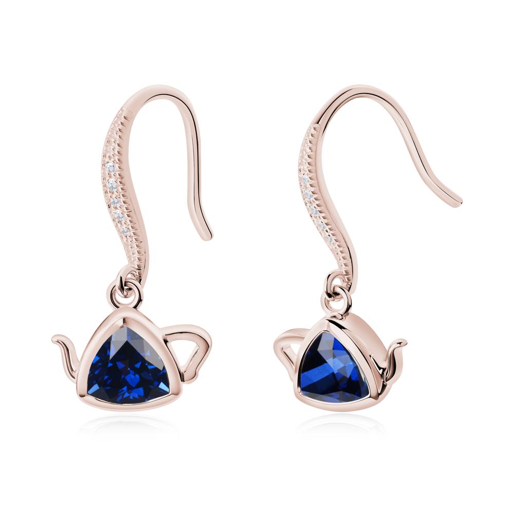 Trillion Cut Sapphire Shepherd Hook Earrings - LUO Jewelry #metal_14k rose gold