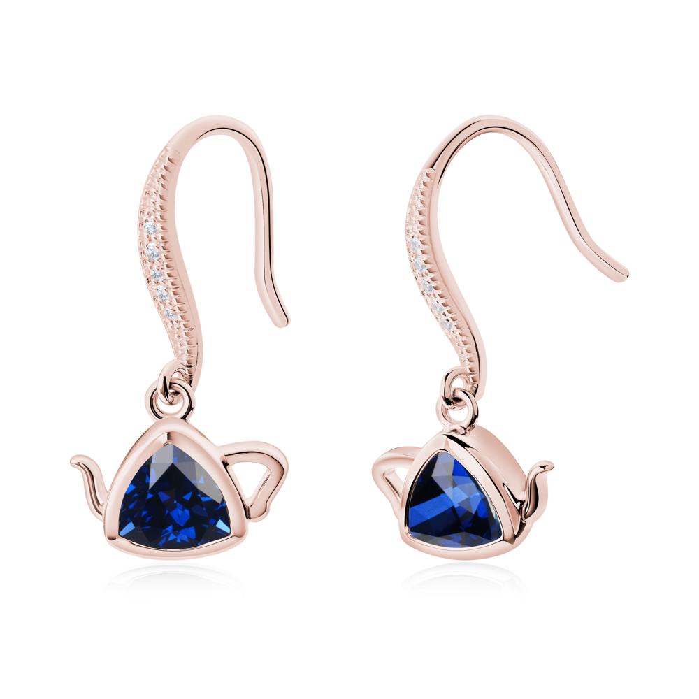 Trillion Cut Sapphire Shepherd Hook Earrings - LUO Jewelry #metal_18k rose gold