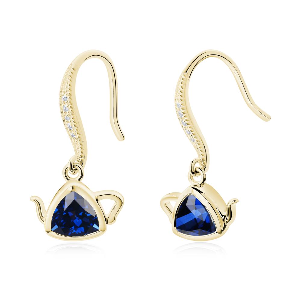 Trillion Cut Sapphire Shepherd Hook Earrings - LUO Jewelry #metal_18k yellow gold