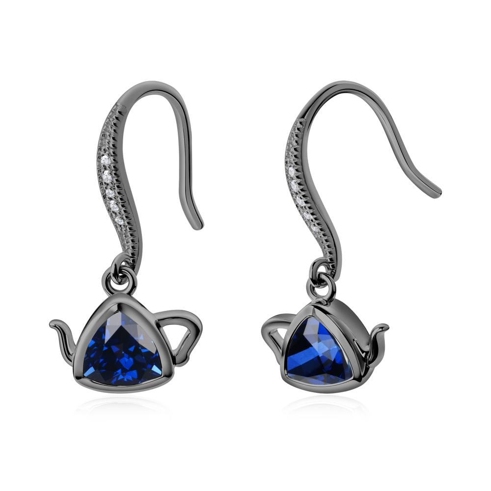Trillion Cut Sapphire Shepherd Hook Earrings - LUO Jewelry #metal_black finish sterling silver