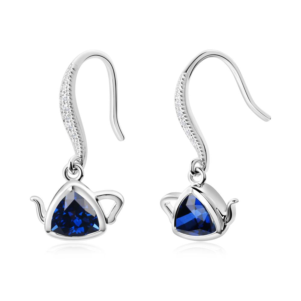 Trillion Cut Sapphire Shepherd Hook Earrings - LUO Jewelry #metal_sterling silver