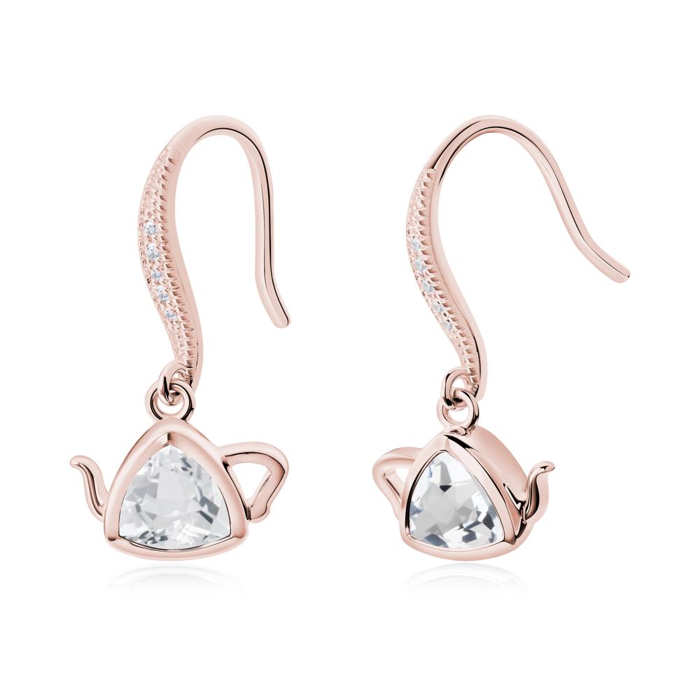Teapot Inspired White Topaz Fish Hook Earrings - LUO Jewelry #metal_18k rose gold