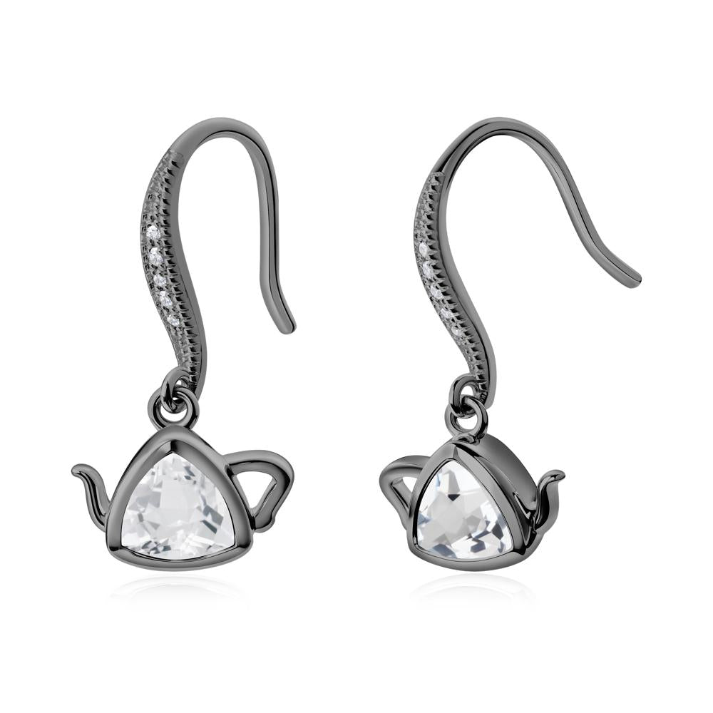 Teapot Inspired White Topaz Fish Hook Earrings - LUO Jewelry #metal_black finish sterling silver