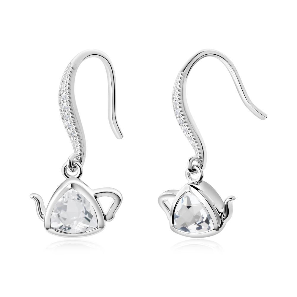 Teapot Inspired White Topaz Fish Hook Earrings - LUO Jewelry #metal_sterling silver