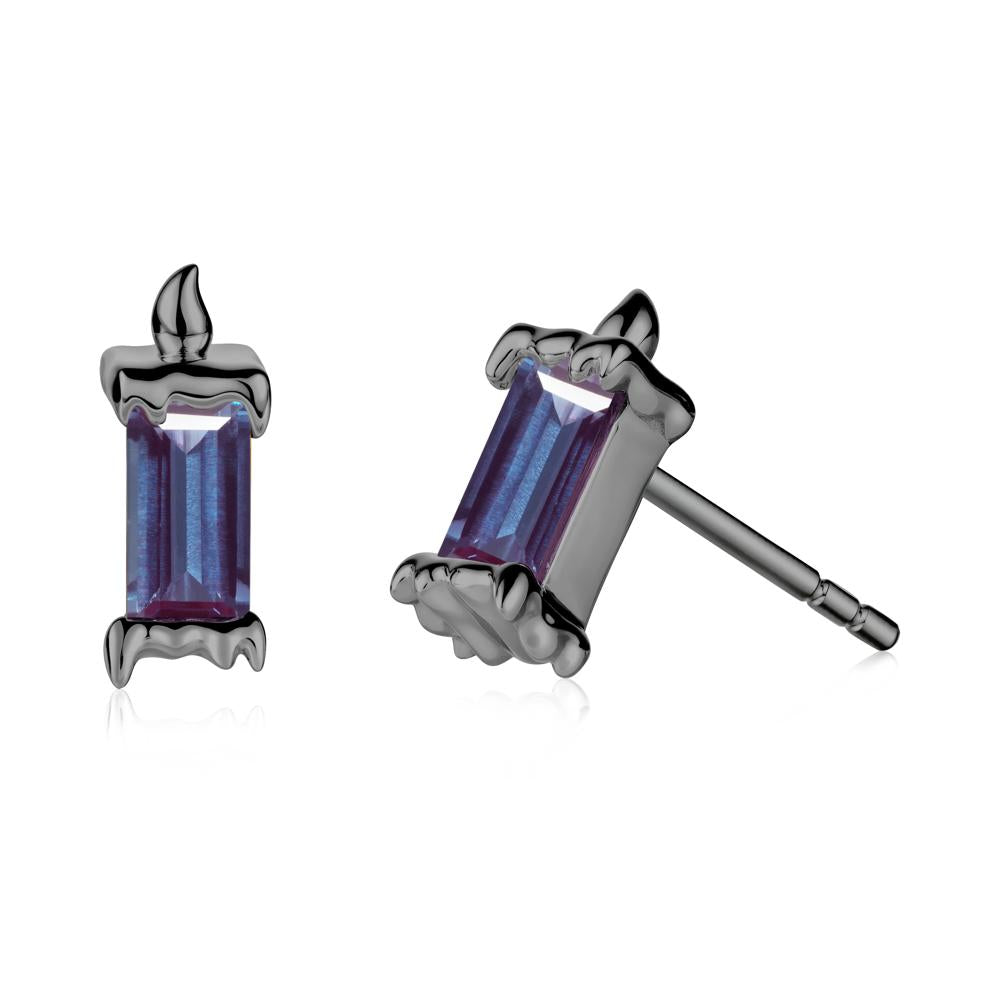 Bezel Setting Baguette Alexandrite Stud Earrings - LUO Jewelry #metal_black finish sterling silver