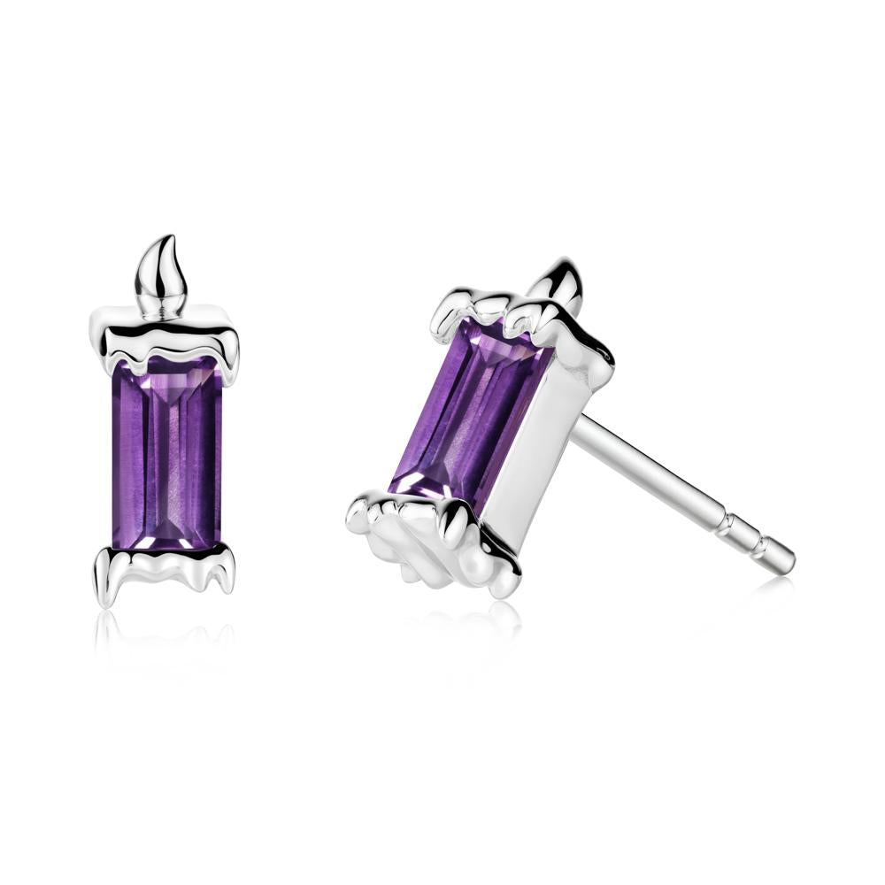 Whimsical Baguette Amethyst Candle Inspired Earrings - LUO Jewelry #metal_14k white gold