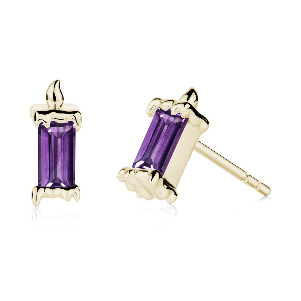 Whimsical Baguette Amethyst Candle Inspired Earrings - LUO Jewelry #metal_14k yellow gold