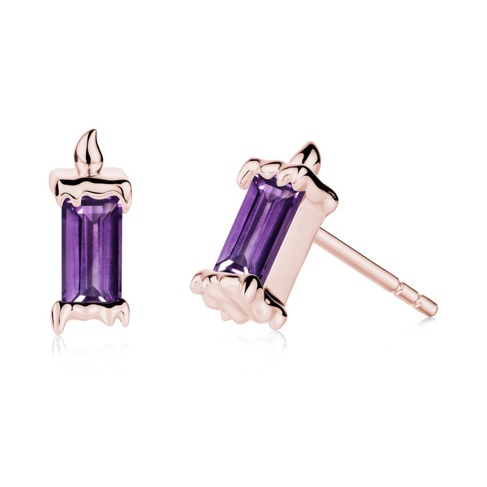 Whimsical Baguette Amethyst Candle Inspired Earrings - LUO Jewelry #metal_18k rose gold