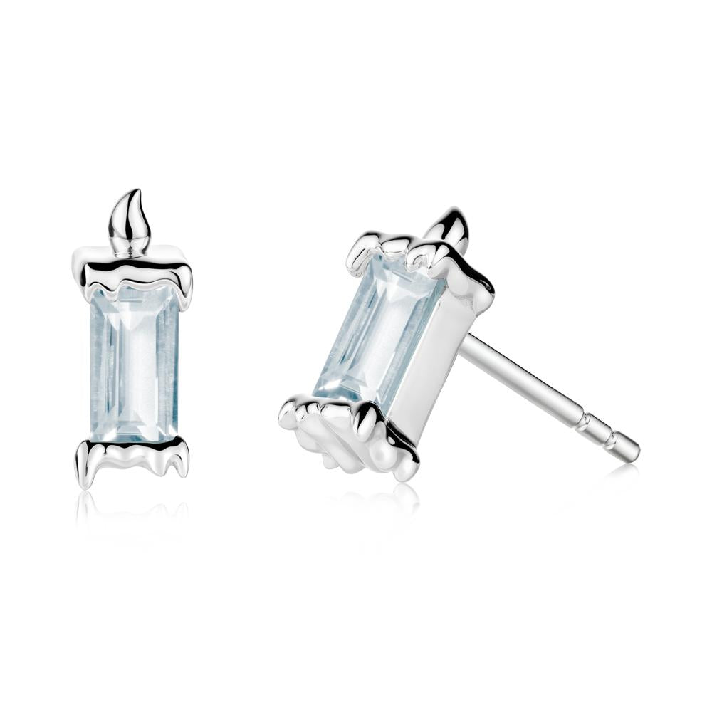 Whimsical Baguette Aquamarine Candle Inspired Earrings - LUO Jewelry #metal_18k white gold