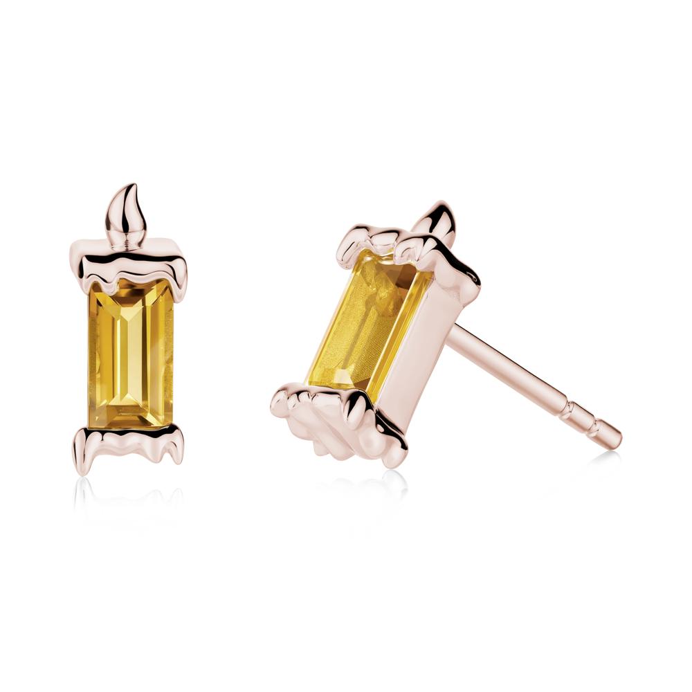 Unique Candle Design Citrine Stud Earrings - LUO Jewelry #metal_14k rose gold