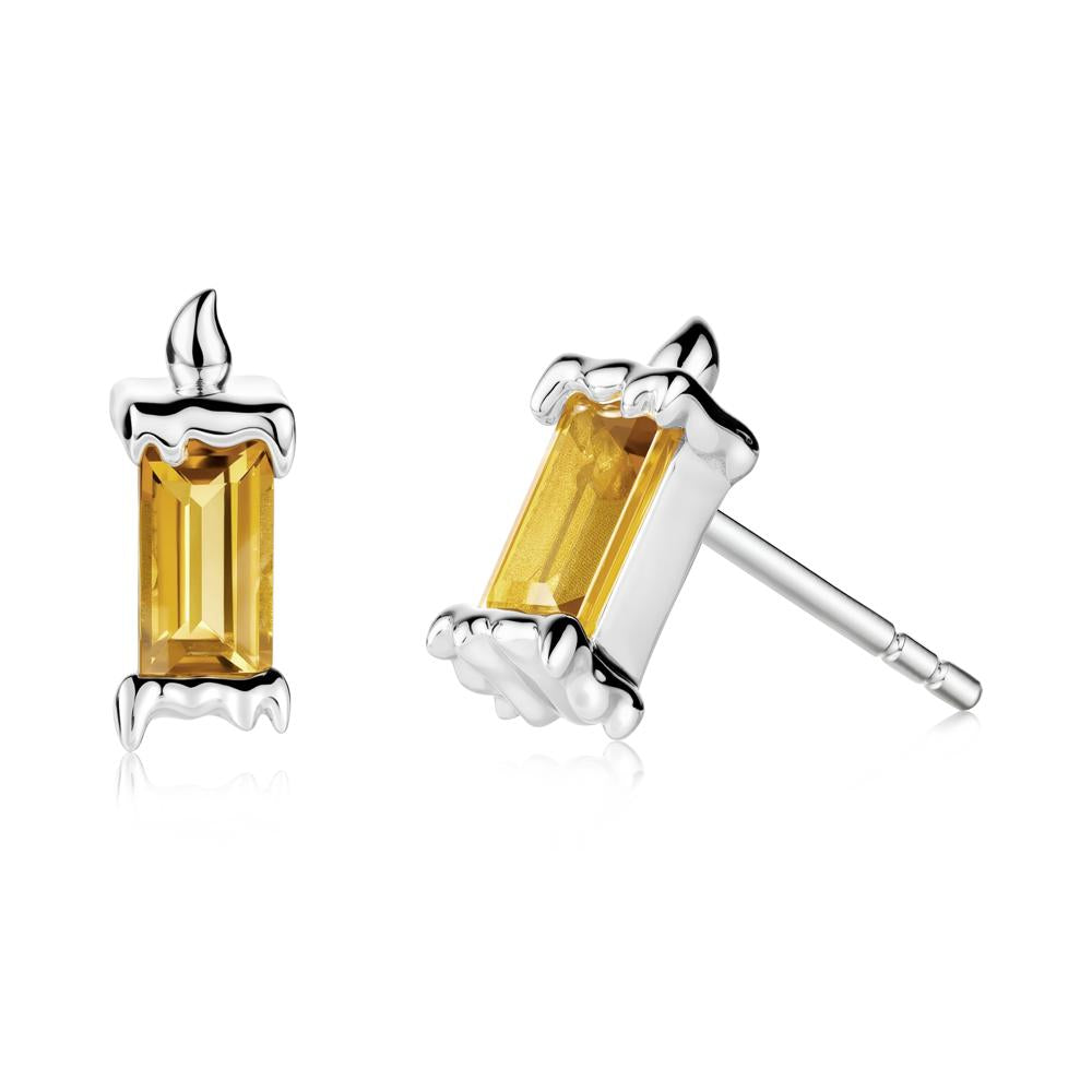 Unique Candle Design Citrine Stud Earrings - LUO Jewelry #metal_14k white gold