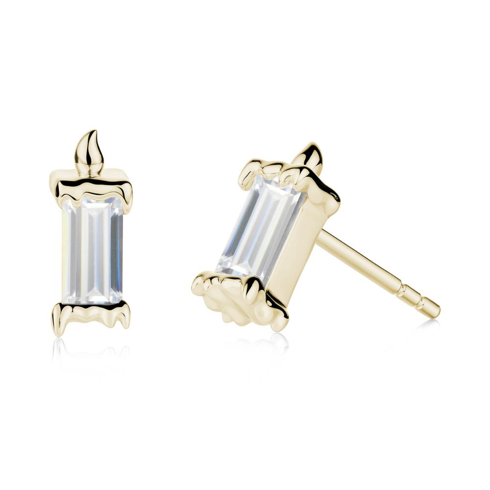 Bezel Setting Baguette Cubic Zirconia Stud Earrings - LUO Jewelry #metal_14k yellow gold
