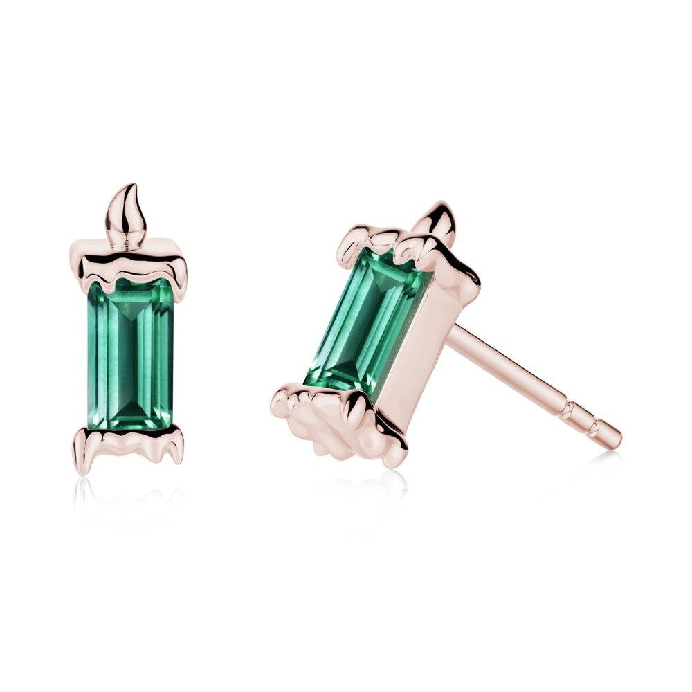 Unique Candle Design Emerald Stud Earrings - LUO Jewelry #metal_14k rose gold