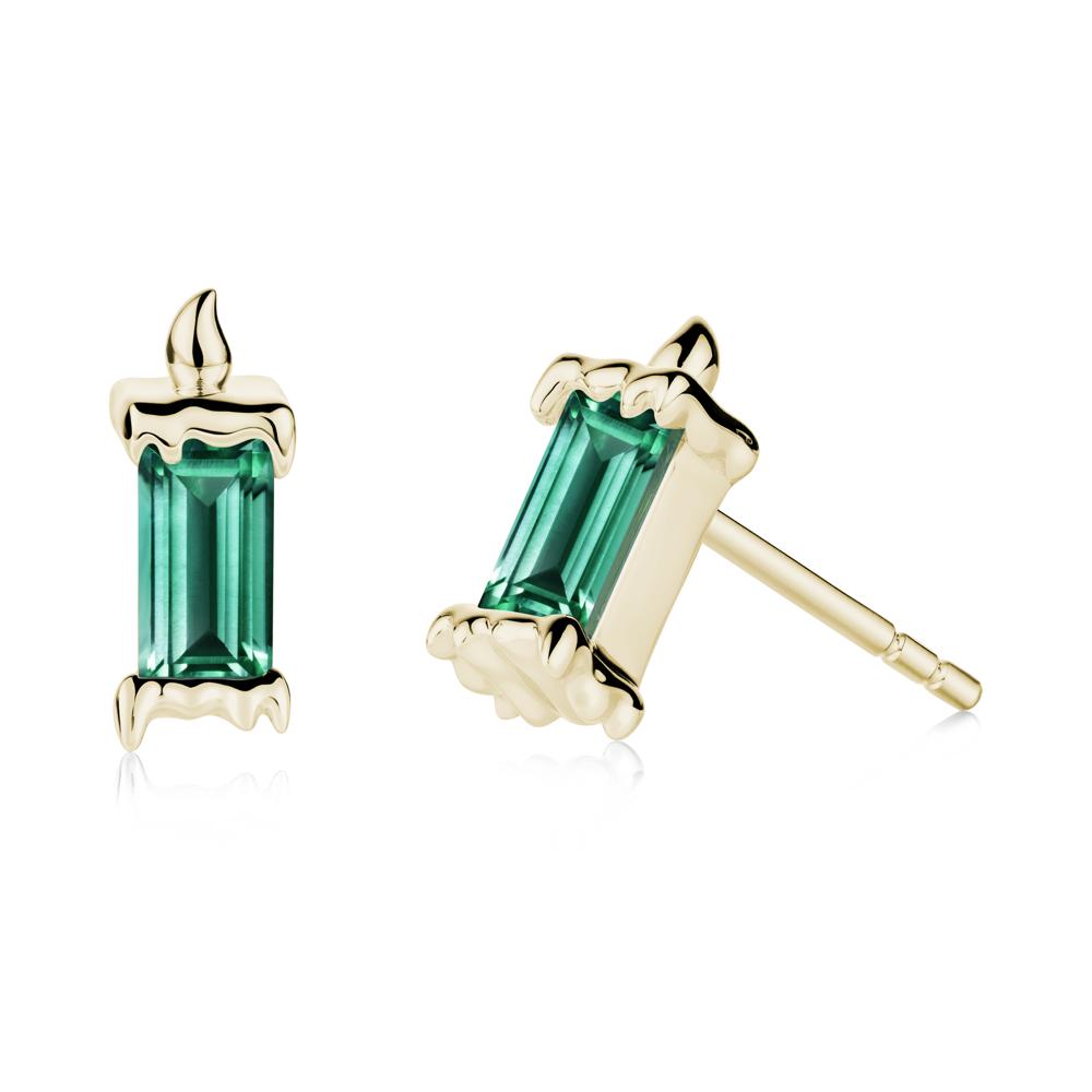 Unique Candle Design Emerald Stud Earrings - LUO Jewelry #metal_14k yellow gold